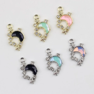 Minimalist moon crescent pendant with cubic zirconia inlay for jewelry making