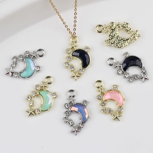 Zinc Alloy Resin Moon Star Charms Rhinestone Pendants For DIY Jewelry Making Necklace Bracelet Earring Accessories