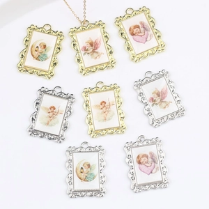 Vintage Baroque Alloy Cherub Pendant For DIY Jewelry Making Gold Silver Rectangular Embossed Angel Frame Craft Finding
