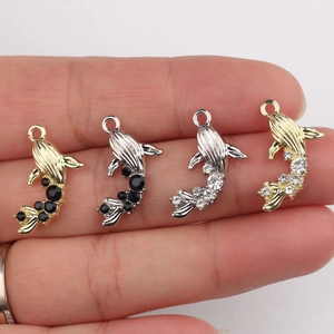 Minimalist alloy mermaid koi fish pendants with sparkling cubic zirconia for DIY jewelry
