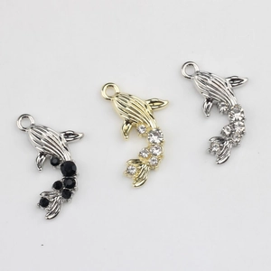 Minimalist whale mermaid pendant with zircon inlay for DIY jewelry necklaces and earrings