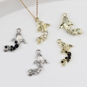 DIY Koi Fish Pendant Alloy Rhinestone Enamel Charms For Necklace Bracelet Jewelry Making Accessories Animal Fish Gold Silver