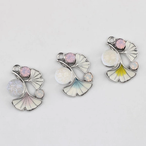 Ginkgoblatt-Anhänger Set mit buntem Emaille und Zirkonia für DIY-Schmuckherstellung