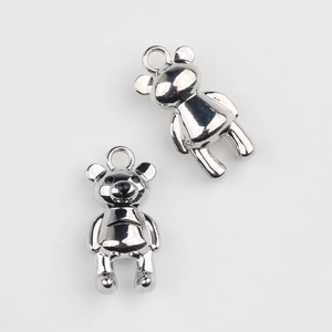 Detailed macro view of silver alloy bear charms with polished finish and DIY ring loops