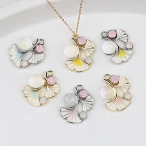 Einfaches Ginkgoblatt Anhänger Ohne Kette Legierung Emaille Farbverlauf Mit Zirkonia DIY Schmuckherstellung Für Halskette