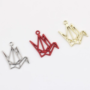 Pendentifs grues en origami minimalistes en alliage argent, rouge et or pour bijoux DIY