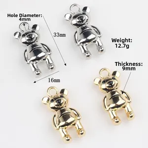 Polished alloy bear pendant in silver and gold finish for DIY jewelry making