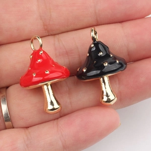 Minimalist mushroom alloy pendants in red and black colors for DIY jewelry making