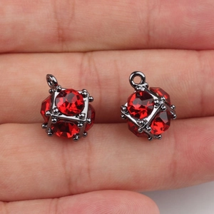 Minimalist red crystal cube charm pendants set in gunmetal frames for jewelry making