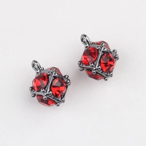 Minimalist red cube zircon pendant with gunmetal frame for DIY jewelry making