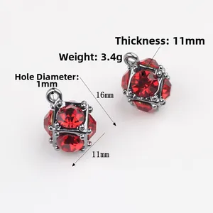 Minimalist alloy cubic pendant with ruby red zircon in gun black cage frame for DIY jewelry