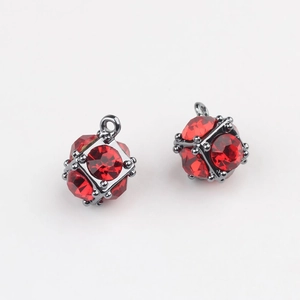 Minimalist cube alloy pendant with red zircon inlay for DIY jewelry making