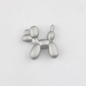 Detailed view of matte silver balloon dog charm with hanging ring for DIY jewelry making