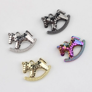 Rocking horse jewelry pendants with textured metal and rhinestone base for DIY making