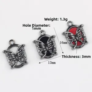 Alloy butterfly pendant charms in white, black and red for DIY jewelry making sets