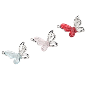 Trois pendentifs papillon colorés en résine avec cadres en alliage pour création de bijoux