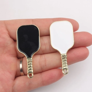 Minimalist black and white alloy pickleball racket pendants for DIY jewelry and keychains