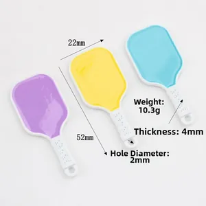 Minimalist alloy pickleball paddle pendants in purple yellow and blue for DIY jewelry