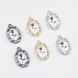 Minimalist alloy rose pendants for DIY jewelry making in gold silver and black finishes