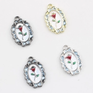 Minimalist alloy rose flower charms for DIY jewelry making featuring white enamel inlay