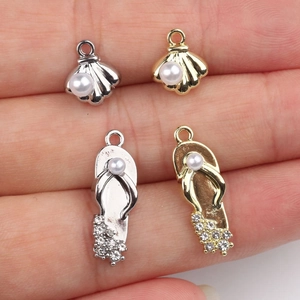 DIY shell and sandal charms with pearls and zircons for jewelry making crafts