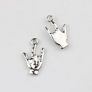 Polished alloy victory sign charms for DIY jewelry making with smooth mirror finish