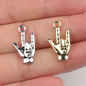 Minimalist gold and silver alloy I Love You hand sign charms for DIY jewelry making