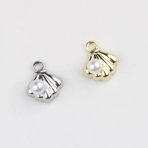 Shell charm pendants with pearls for DIY jewelry making in gold and silver finishes