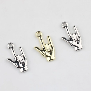 Minimalist victory gesture alloy pendants in gold and silver finish for DIY jewelry crafting