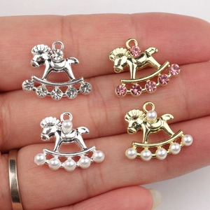 Pendentifs cheval à bascule avec zircon et perles pour bijoux DIY créatifs