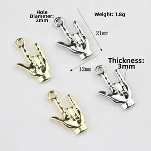 Minimalist alloy rock hand gesture pendant for DIY jewelry making in gold and silver