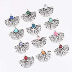 Set of 12 hollow fan-shaped alloy pendants with colorful resin inlays for DIY jewelry