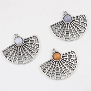 Retro silver alloy hollow fan pendants with resin beads for DIY jewelry making