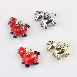 Minimalist alloy pony pendants with enamel finish and metal plating for DIY jewelry