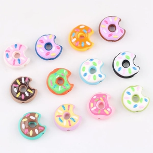 Acryl Gebissen Donut Perlen Für DIY Schmuckherstellung Bunte Essen Simulation Harz Charms Lackiert Handwerk Zubehör
