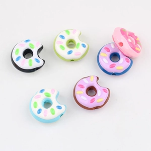 Bunte Acryl-Donut-Perlen mit Glasur und Bissspuren für DIY-Schmuckherstellung