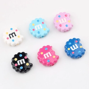 Colorful acrylic cookie beads set with letter m for DIY phone chains and jewelry making