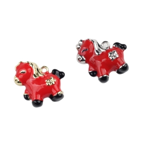 Red enamel pony charms with gold and silver borders for DIY jewelry making