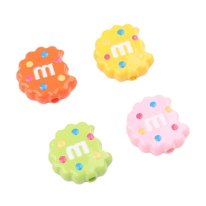 Colorful acrylic cookie beads with M letter and dots for DIY craft jewelry making
