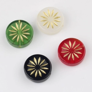 Tschechische Glasperlen 12mm goldbemaltes Feuerwerk in Grün Weiß Rot und Schwarz