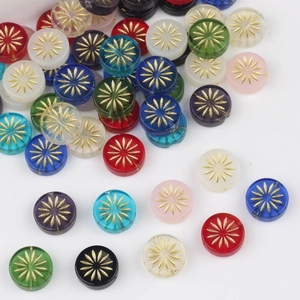 Bunte 12mm tschechische Glasperlen mit goldenem Feuerwerkmuster für DIY-Schmuck