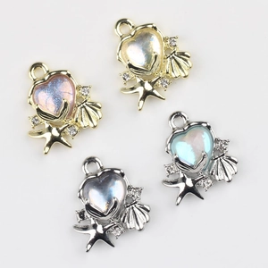 Ocean-themed alloy heart charms with resin starfishes and sea shells for DIY jewelry