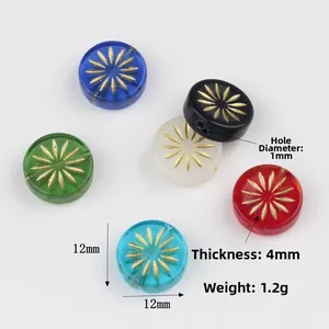 12mm runde tschechische Glasperlen mit goldenem Feuerwerk-Muster für DIY-Schmuckherstellung