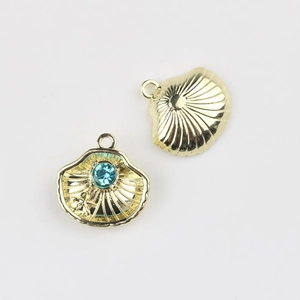 Golden shell charms with blue zircon and starfish relief for DIY jewelry making