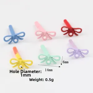 Set of 6 colorful alloy bow charms for DIY jewelry making in assorted matte finishes