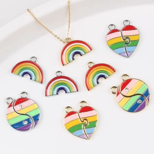 Ciondoli Arcobaleno Smalto Lega Cuore Yin Yang Puzzle per Fai da Te Collana Bracciale Creazione Gioielli Strass Pendente