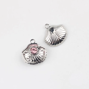 Detailed silver shell charms with pink zircon inlay for DIY jewelry making