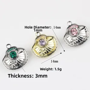 Shell shaped pearl alloy pendant with zircon inlays for DIY jewelry making 14mm