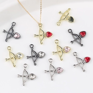 Alloy Heart Cupid's Arrow Pendant With Zirconia Inlay For DIY Jewelry Making Gold Silver Gunblack Pendant Only Charm