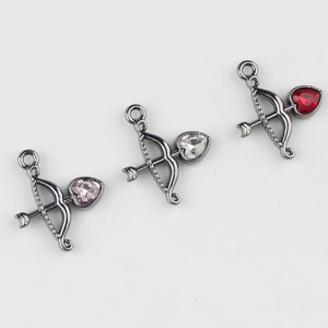 Alloy heart cupid arrow pendants with zircon inlay in pink, white, and red for DIY jewelry